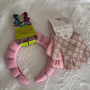 NWT Betsy Johnson Spa Headband w/rhinestones w/exfoliating spa gloves